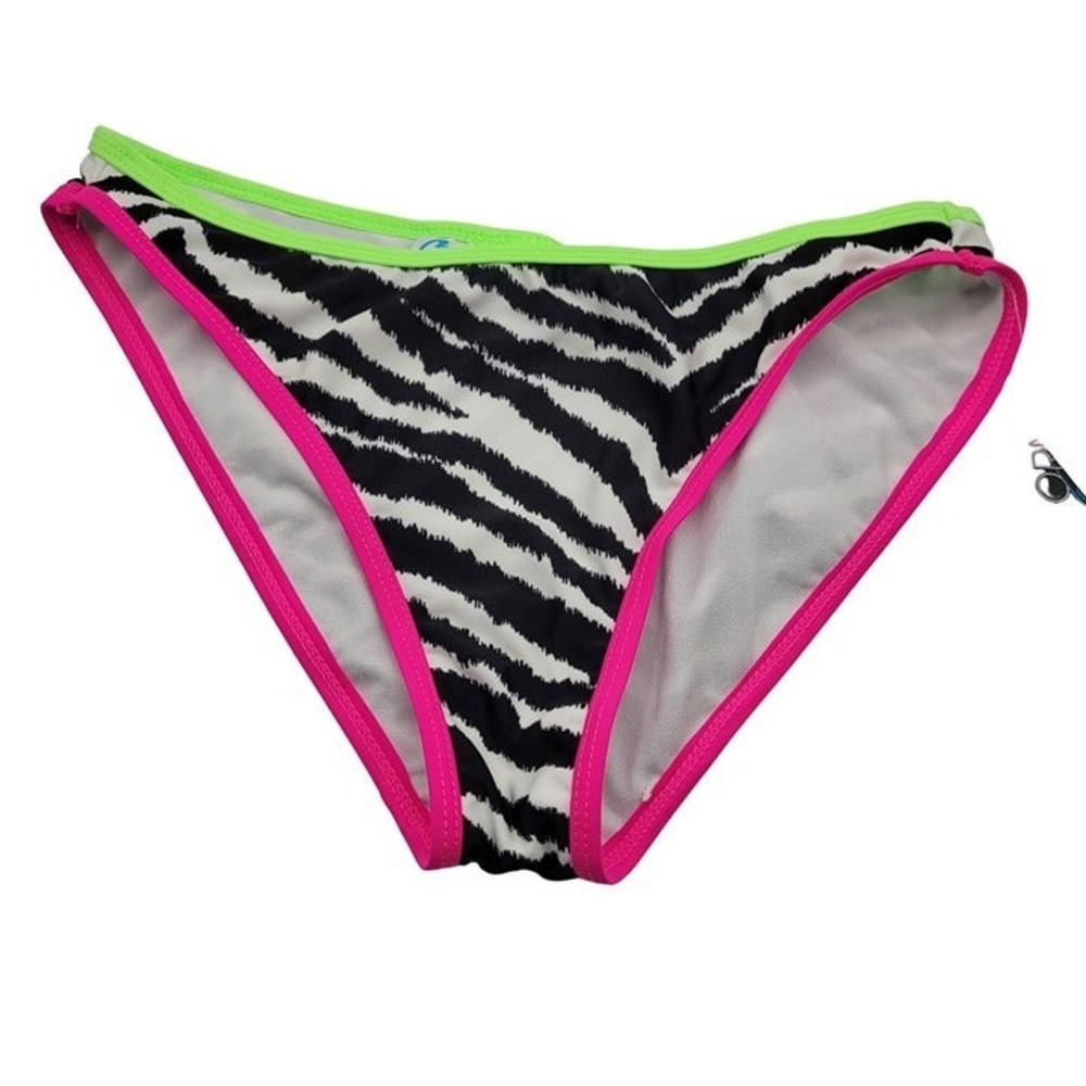 California Waves Zebra Print Bikini Bottom Neon Pink Green Small NEW